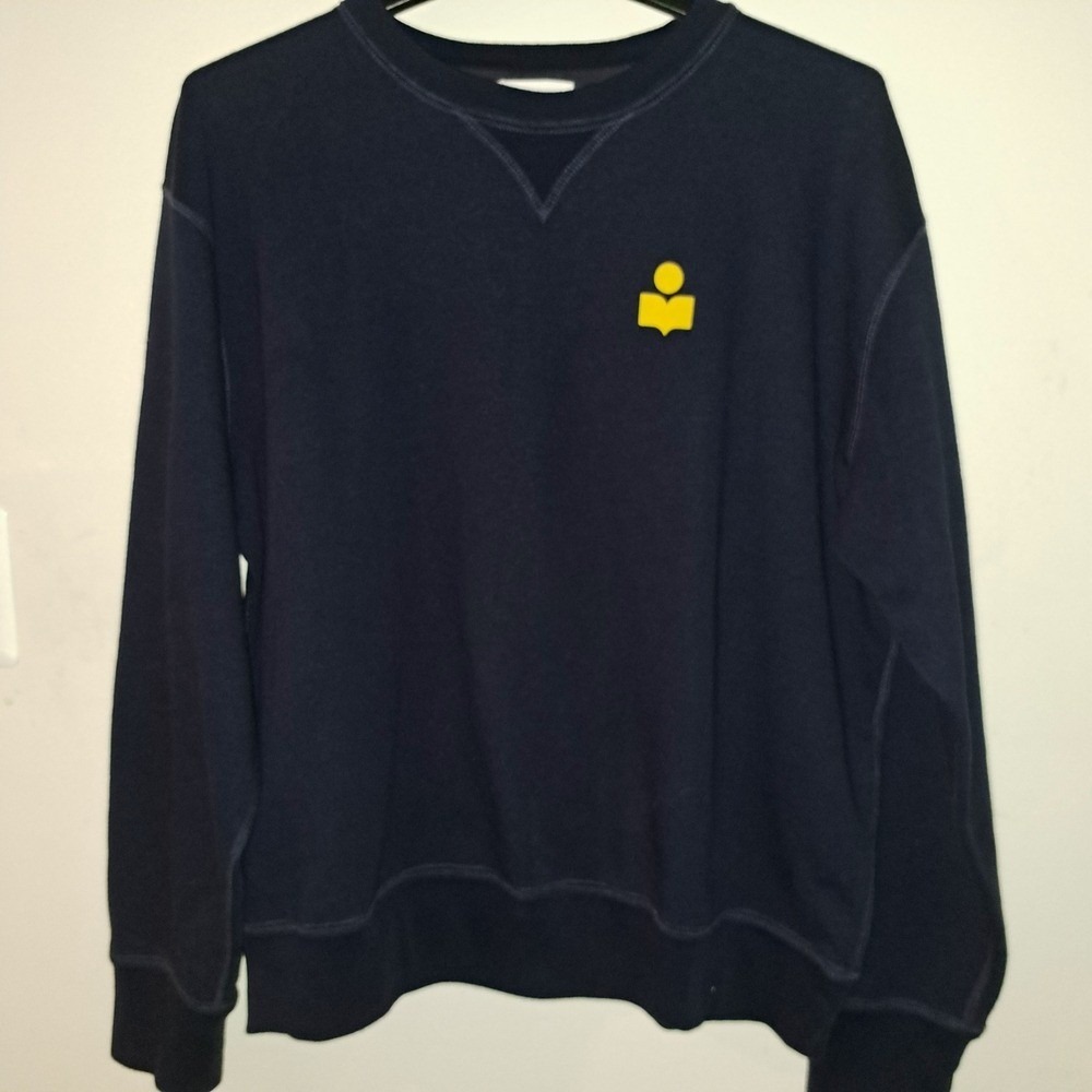Isabel Marant‎ Mike Sweatshirt Navy Blue Yellow Flocked Logo XXL SW0030HA-B1M18H